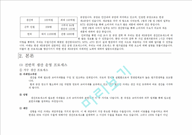 [경영,경제] 생산 및 운영시스템 보고서 - 한샘 제3공장의 생산프로세스와 생산성 향상을 위한 노력.hwp